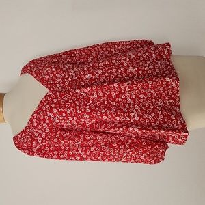 Women's Loft Heart Cinched Sweetheart Neck Blouse Red Sz 6